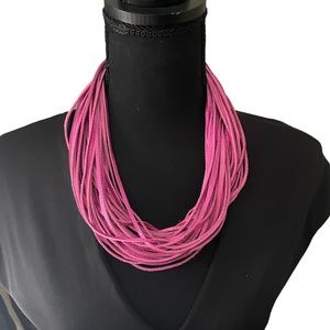 New Hot pink leather strand necklace